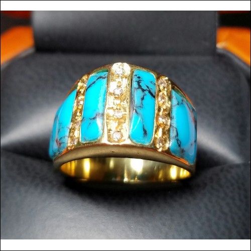 Estate Turquoise & Diamond Wide Band 18k Gold